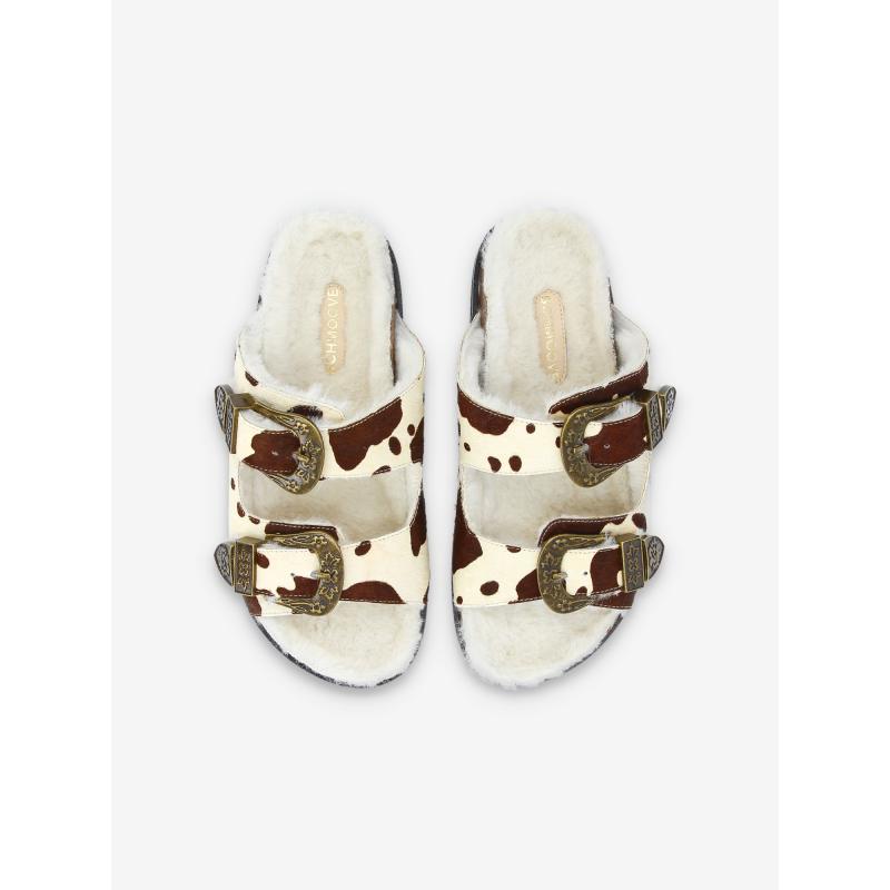 LUCIA BUCKLE W - PONY COW/FUR - BROWN/DOVE